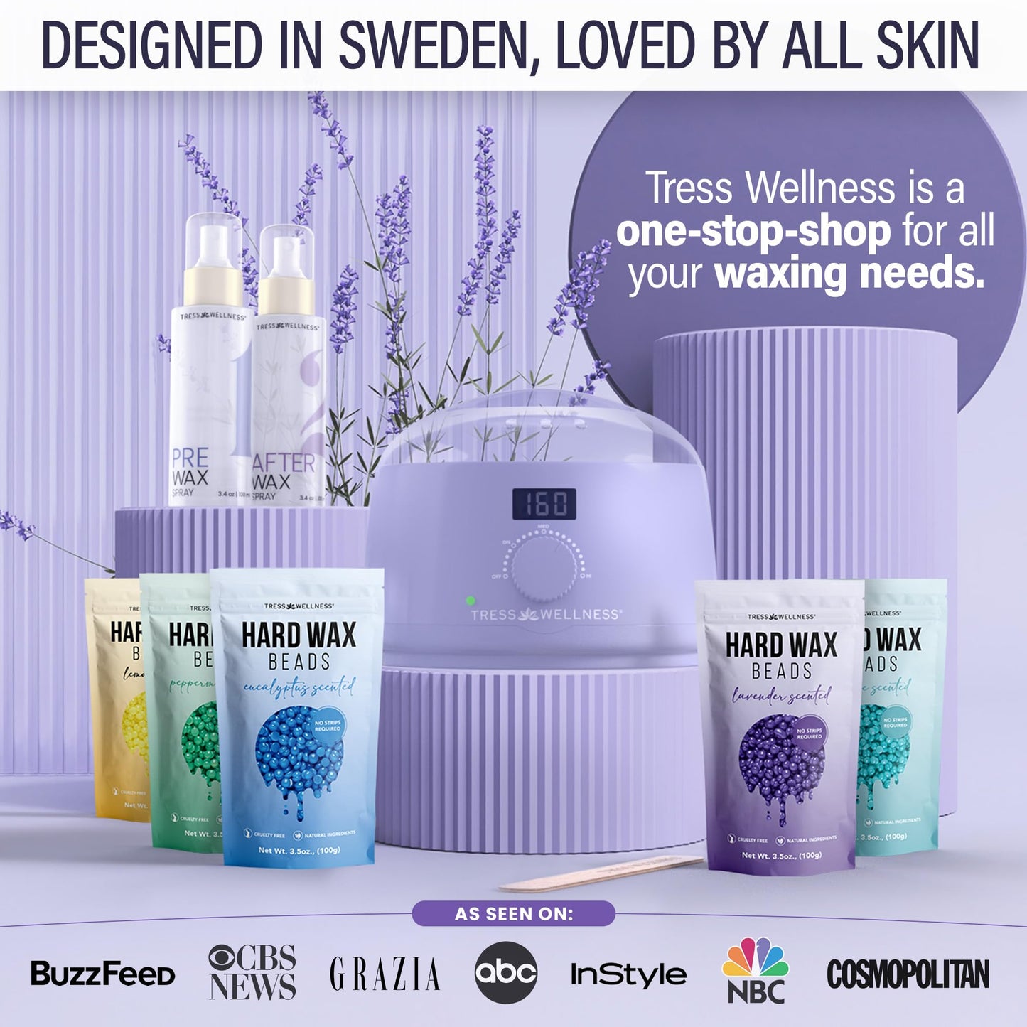 Tress Wellness Waxing Kit for Brazilian Wax - Easy to Use - For Sensitive Skin - Digital Display, Purple