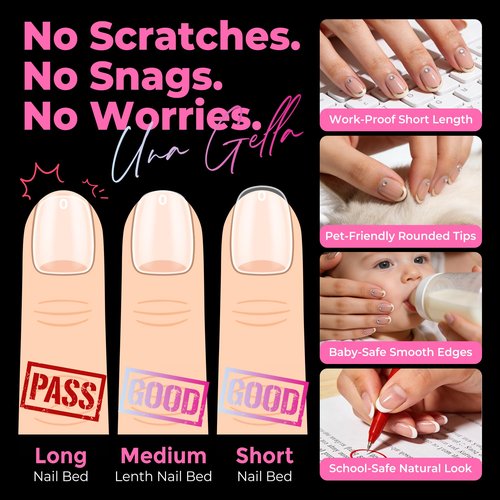 UNA GELLA Extra Short Oval Nail Tips, Pre-Etched Round Clear Fake Nails 216pcs Soft Gel Acrylic Nail Tips Full Cover False Ultra Short Gel Nail Tip for Beginners Nail Salon Extensions 12 Sizes