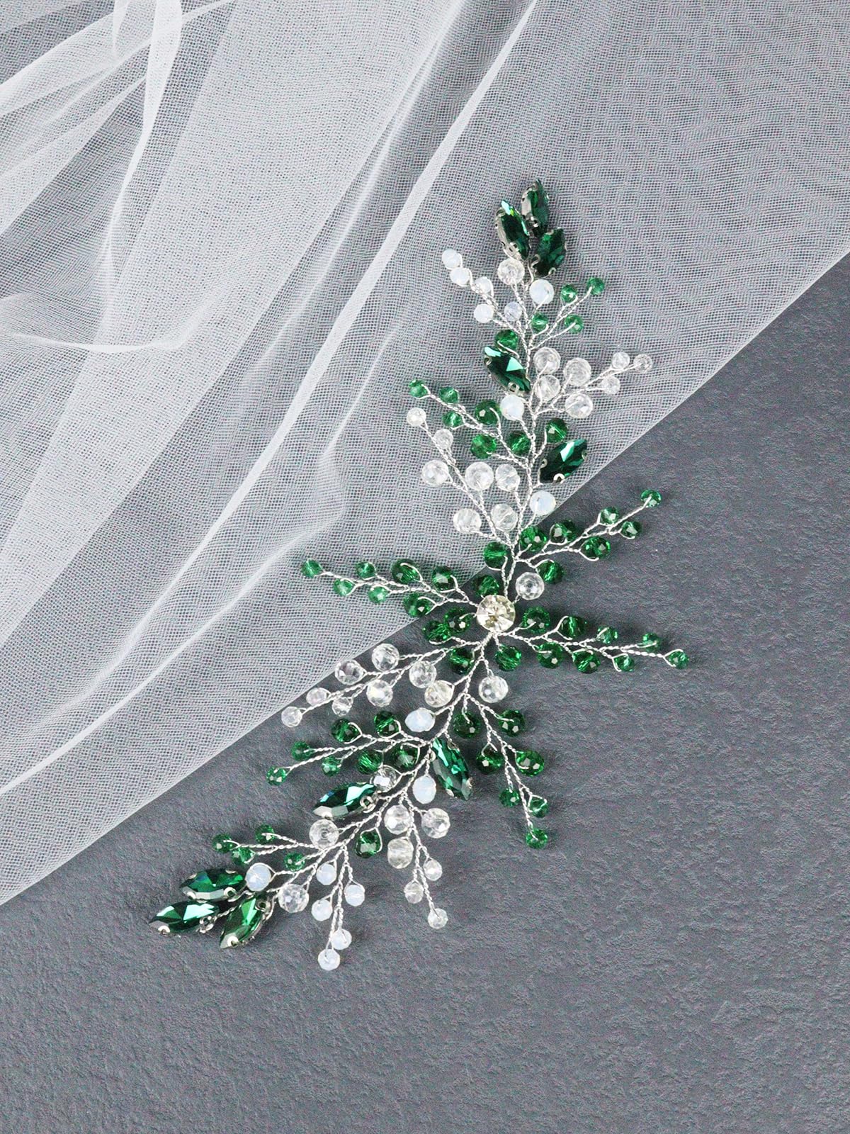 Brihasory Crystal Bridal Hair Accessories for Women, Elegant Handmade Rhinestone Headband Wedding Hair Pieces for Brides, Girls Hair Vine for Party Prom Hair Decoration Bridesmaid Gifts(Green)