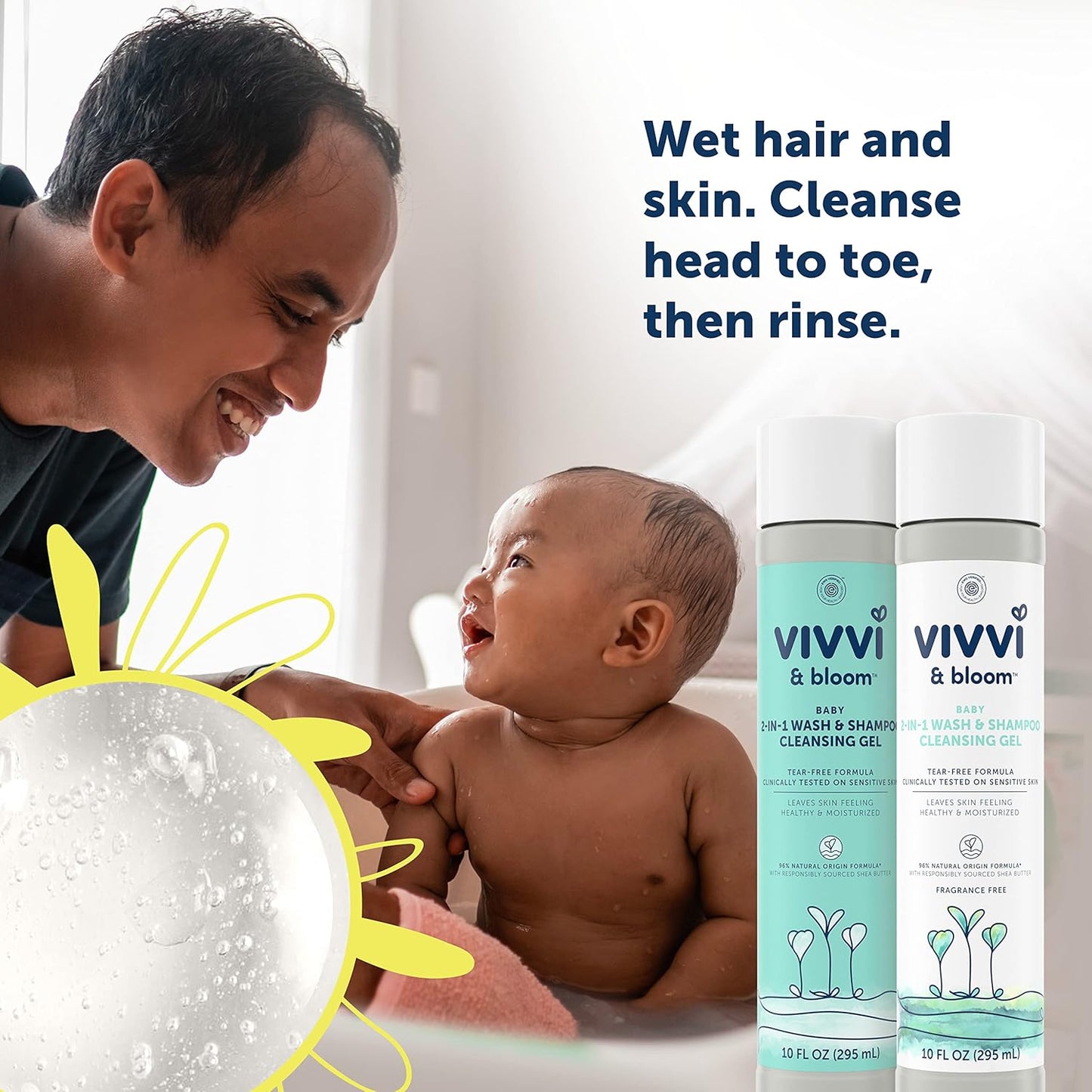 Vivvi & Bloom 2-in-1 Baby Wash & Shampoo - Gentle Cleansing Gel for Sensitive Skin, 10 fl. oz.
