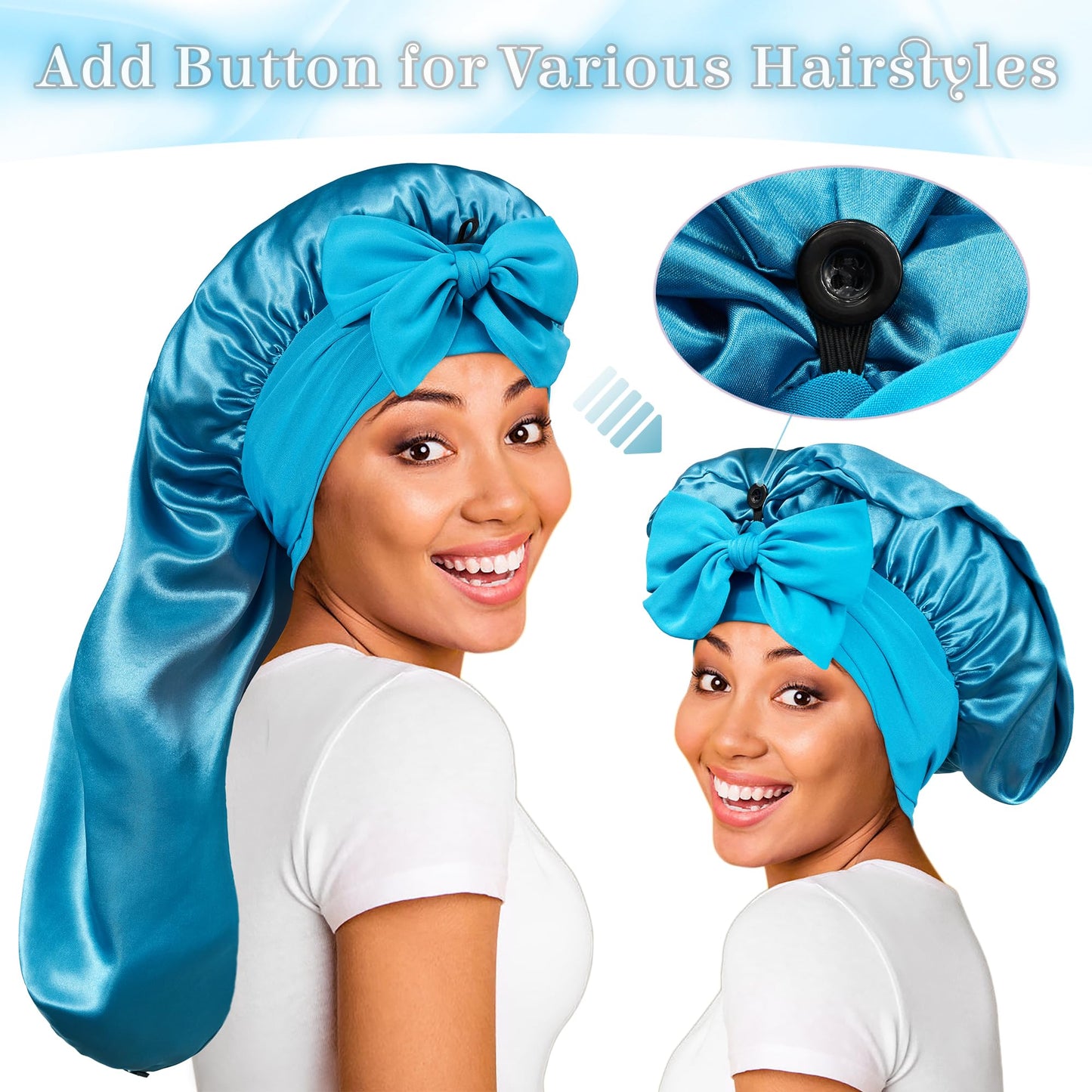 ROYBENS Long Bonnet Satin Hair Silk Bonnet for Sleeping Women, Silky Bonnets for Women with Tie Band, Sleep Cap for Braids Curly Hair