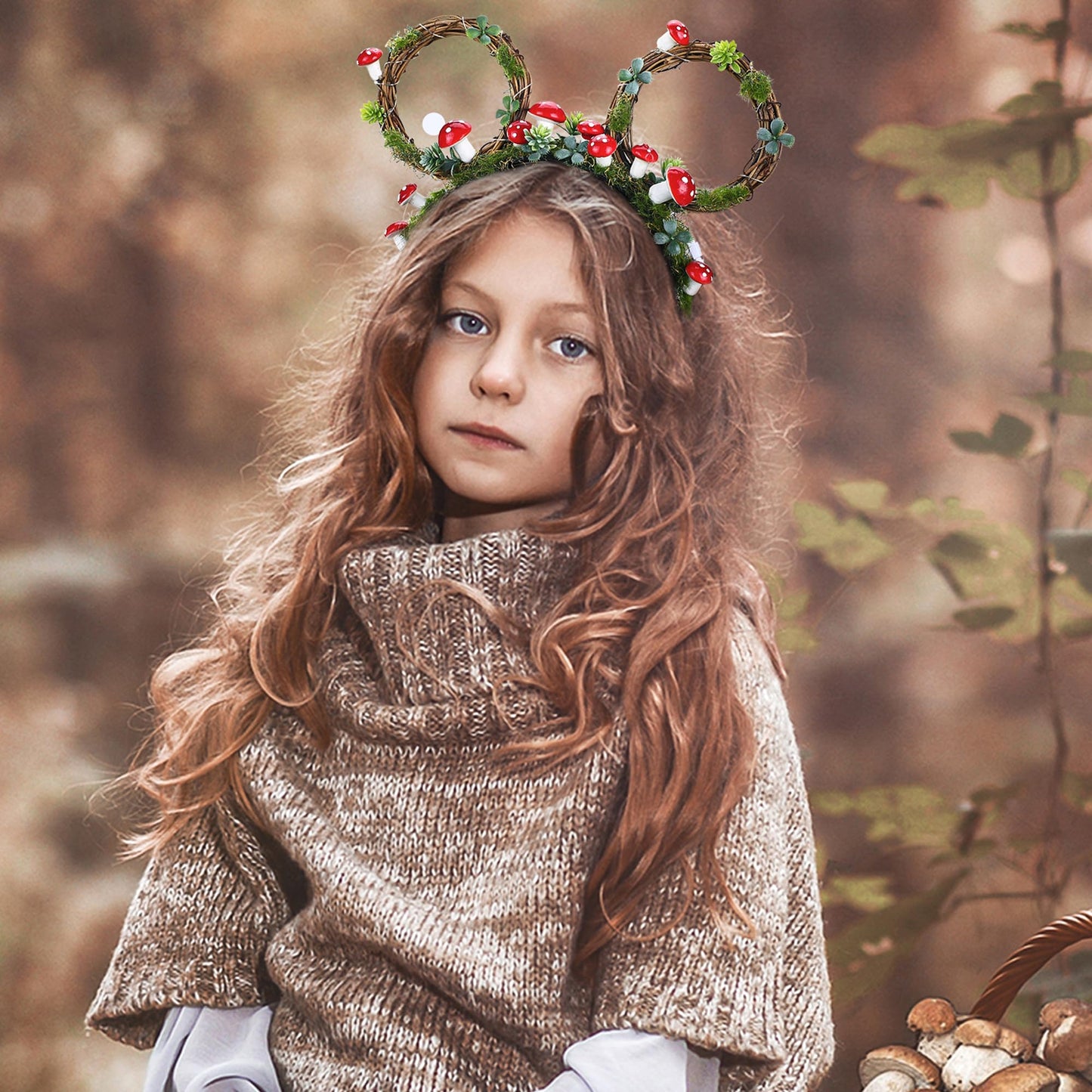 VISSTREE Handmade Light Up Mushroom Flower Mouse Ears Costume Headdress, Birthday Wedding Halloween Woodland Photography Costume Prop for Women Girls