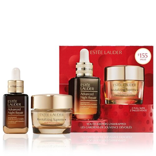 Estée Lauder Youth Keepers Unwrapped - Lift, Firm & Glow 2-Piece Skincare Gift Set | Full-Size Advanced Night Repair Serum & Revitalizing Supreme+ Moisturizer