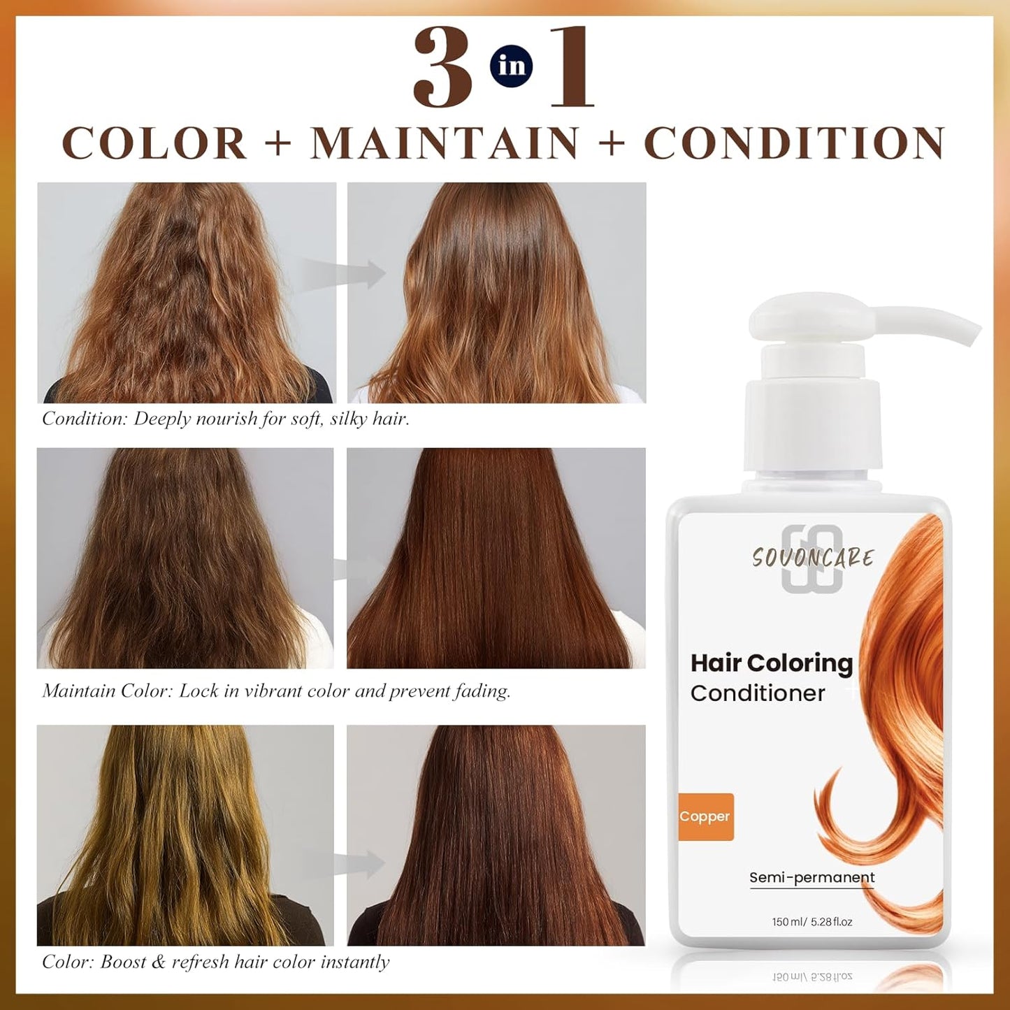 SOVONCARE Light Copper Hair Color Depositing Conditioner Mask - 5.28 OZ | Cruelty-Free Formula