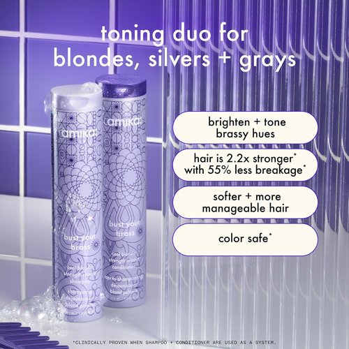 Amika Bust Your Brass Cool Blonde Shampoo - Strengthening Repair Formula for Radiant Hair