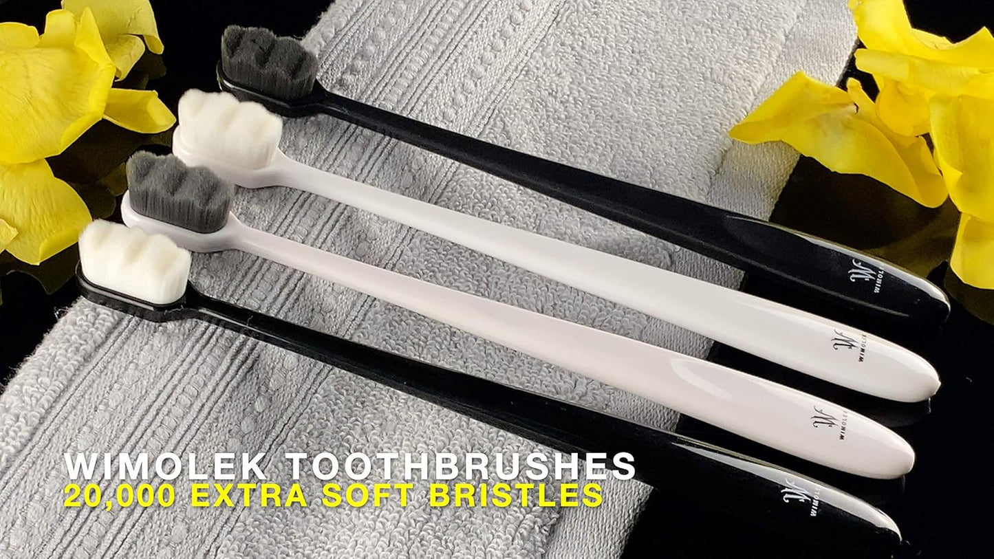 Wimolek Extra Soft Toothbrush - Micro Nano Bamboo Charcoal Bristles for Sensitive Gums | 2 Pack - Black Wave