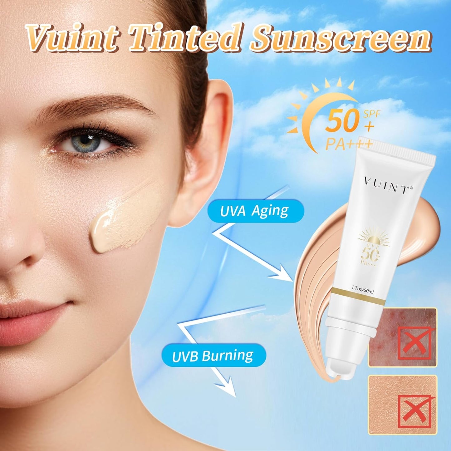 Vuint Tinted Sunscreen SPF 50 - Lightweight, Non-Greasy Broad Spectrum Protection for Sensitive Skin | Hydrating & Waterproof