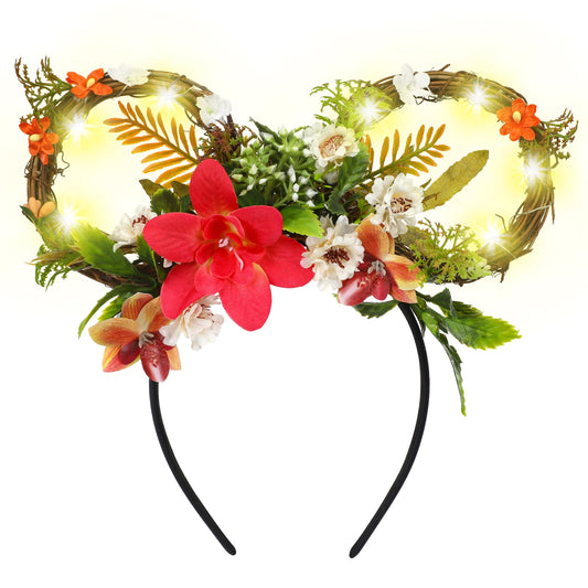 VISSTREE Flower Mouse Ears Headband - Woodland Branches Led Light Up Mouse Ear Headwear Crown for Women Halloween Birthday Party Amusement Park Travel Photoshoot