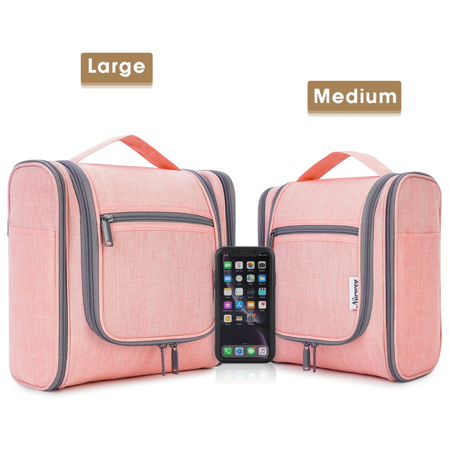 Narwey Hanging Toiletry Bag for Women Travel Makeup Bag Organizer Toiletries Bag for Cosmetics Essentials Accessories(Large, Pink)