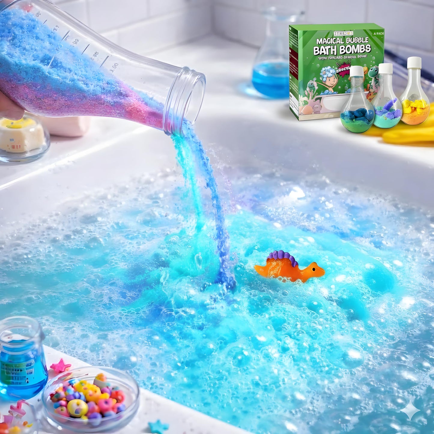 Zenseme Bath Bombs for Boys with Mini Toy Ducks Inside – Kids Bath Bombs Powder - Bubble Bath for Kids – Bathtime Experiment Kit Mix - Blast of Foam & Colour Surprise – Gift Set of 4