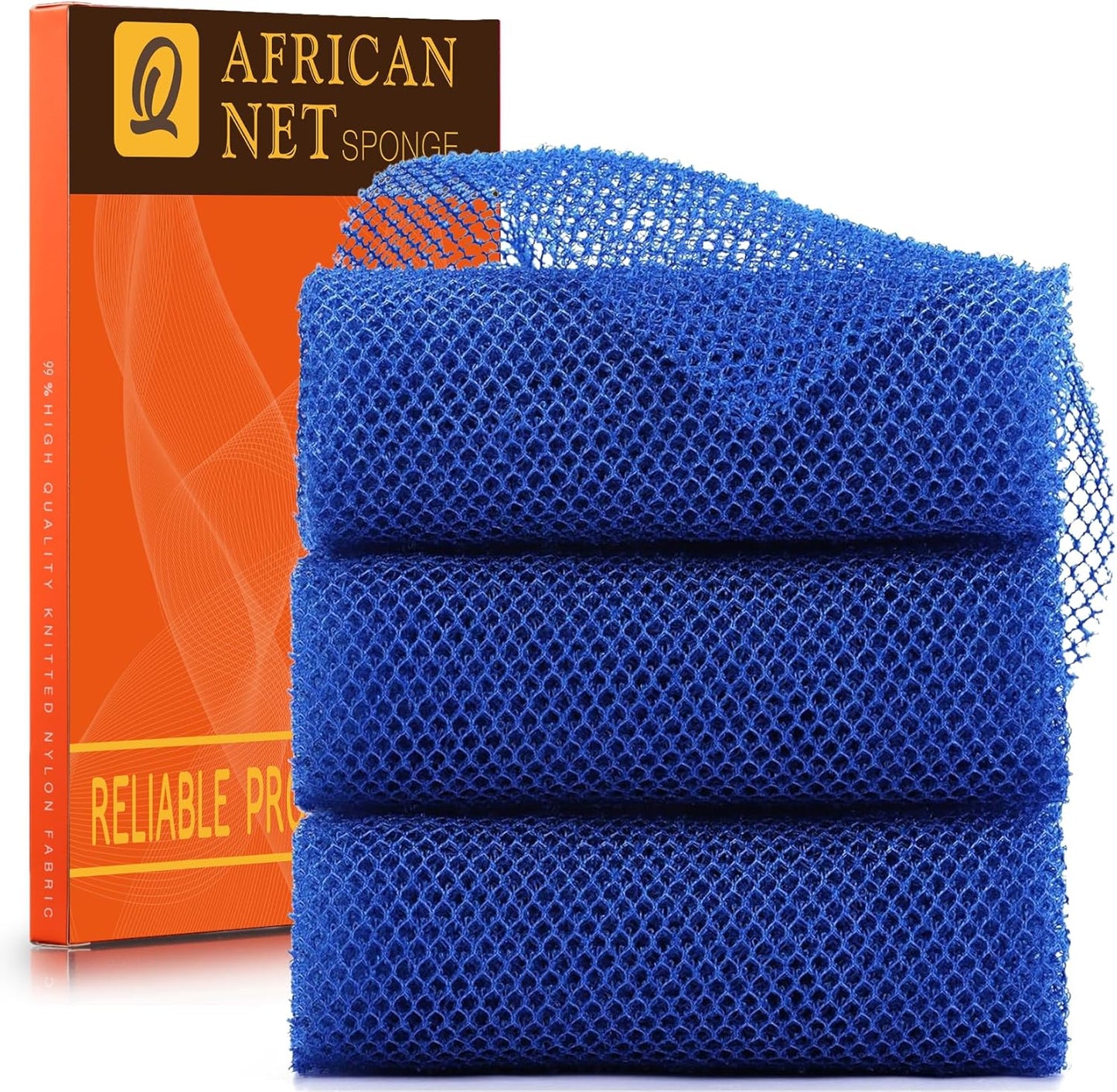 UJFQBH African Bath Sponge Set - Exfoliating Net Body Scrubber for Smooth Skin | 3 Pieces in Blue