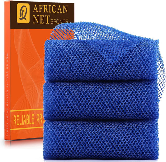 UJFQBH African Bath Sponge Set - Exfoliating Net Body Scrubber for Smooth Skin | 3 Pieces in Blue