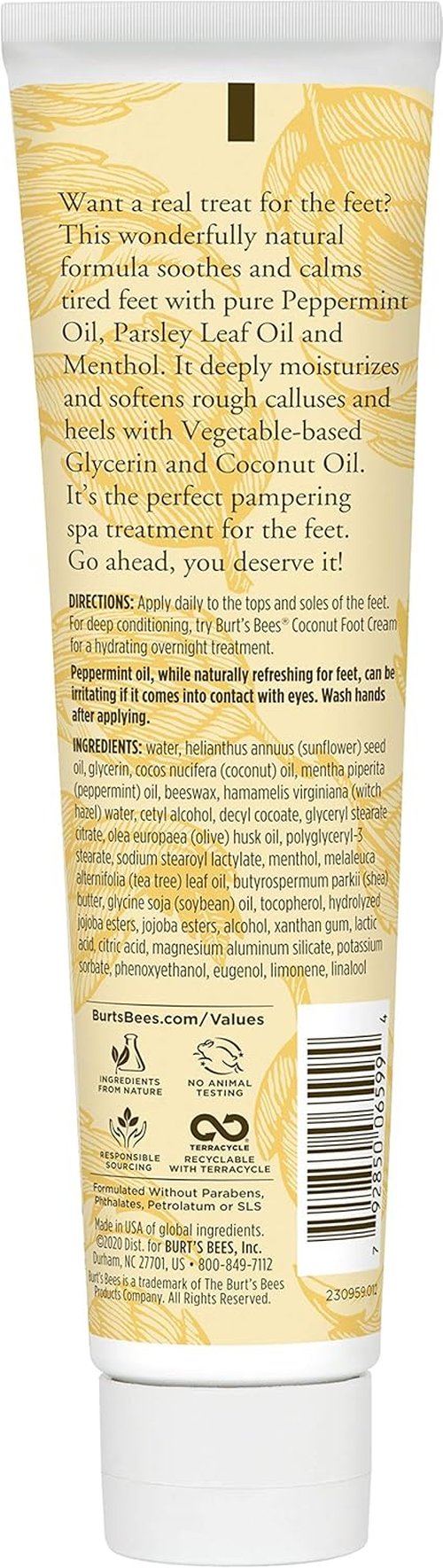 Burt's Bees Peppermint Oil Foot Lotion - Soothing Relief for Tired Feet | 3.38 Oz