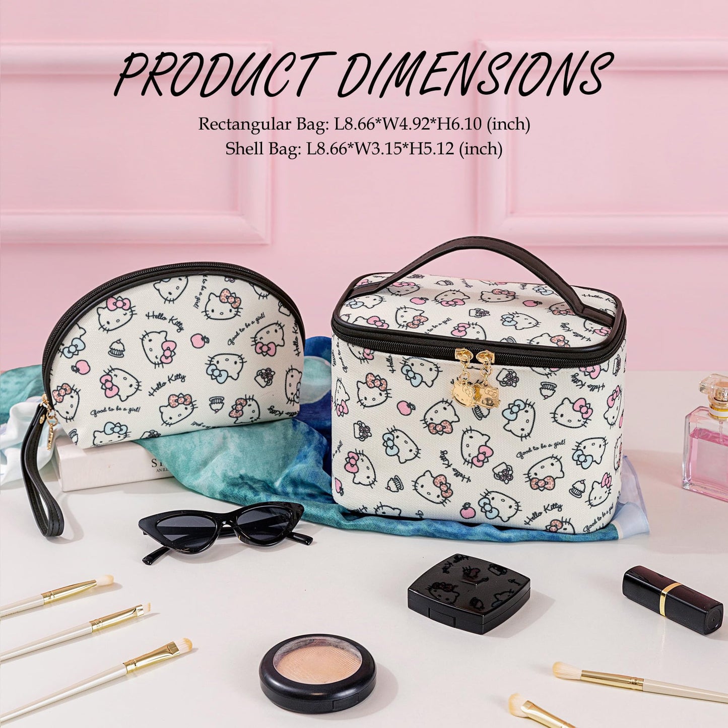 Makeup Bag 2PCS with Large Handle Travel Cube Cosmetic Bags Brush Holder Cute Organizer Suitable for Purse for Women (02 Sweet Apple 2PCS)