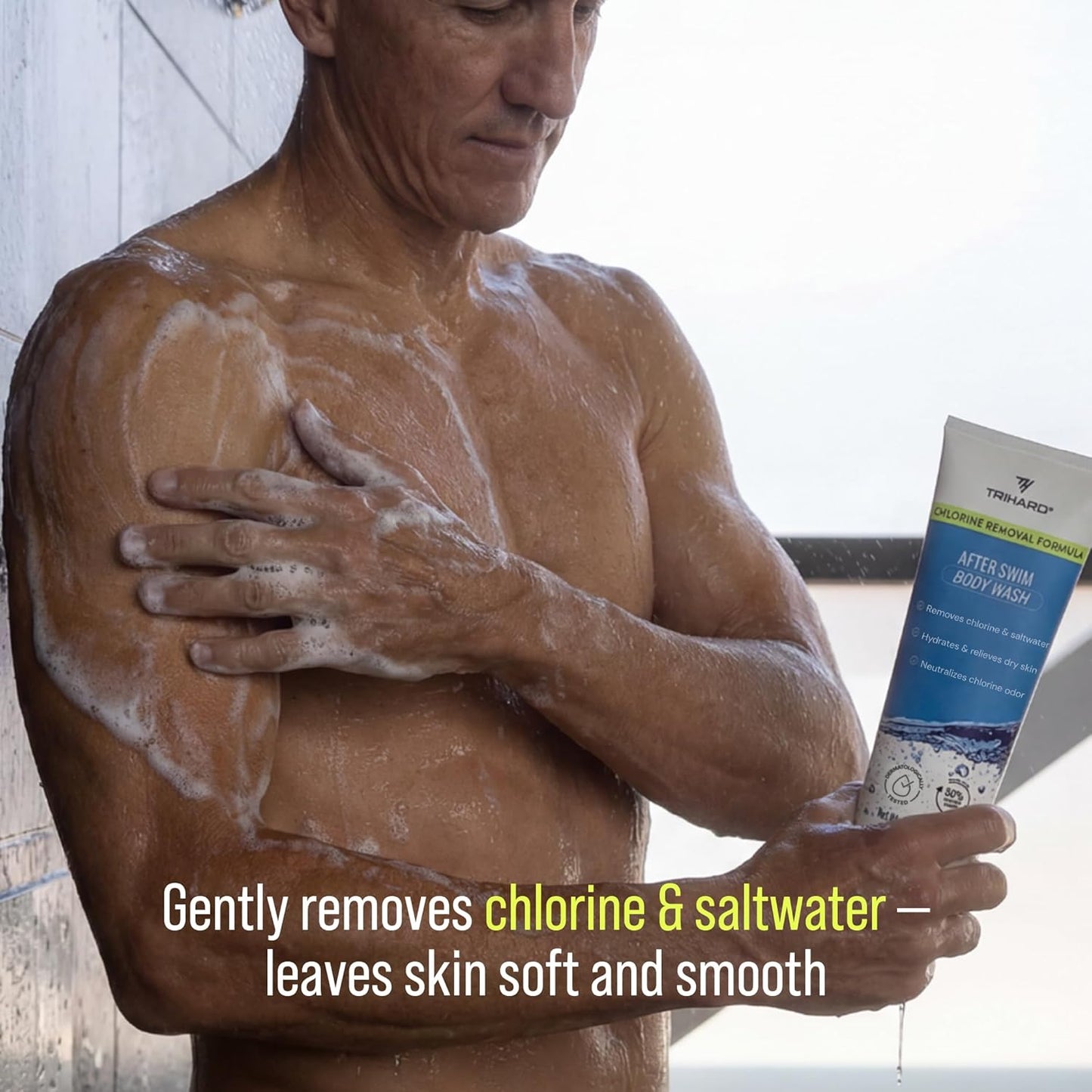 TRIHARD Chlorine Removal Body Wash & Lotion Set - Hydrates Sensitive Skin | Essential Pool Protection