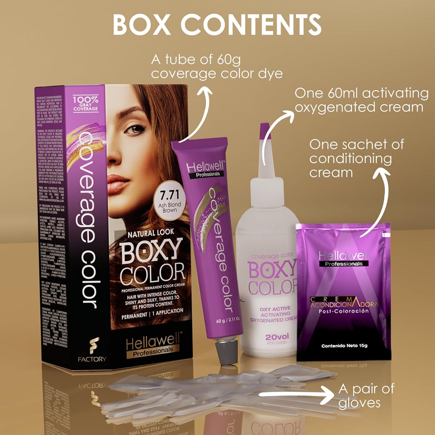 Skiennix Professional Coloring Kit | Permanent Hair Dye for Gray Coverage - 7.71 Ash Brown Blonde + Reviving Shampoo & Conditioner
