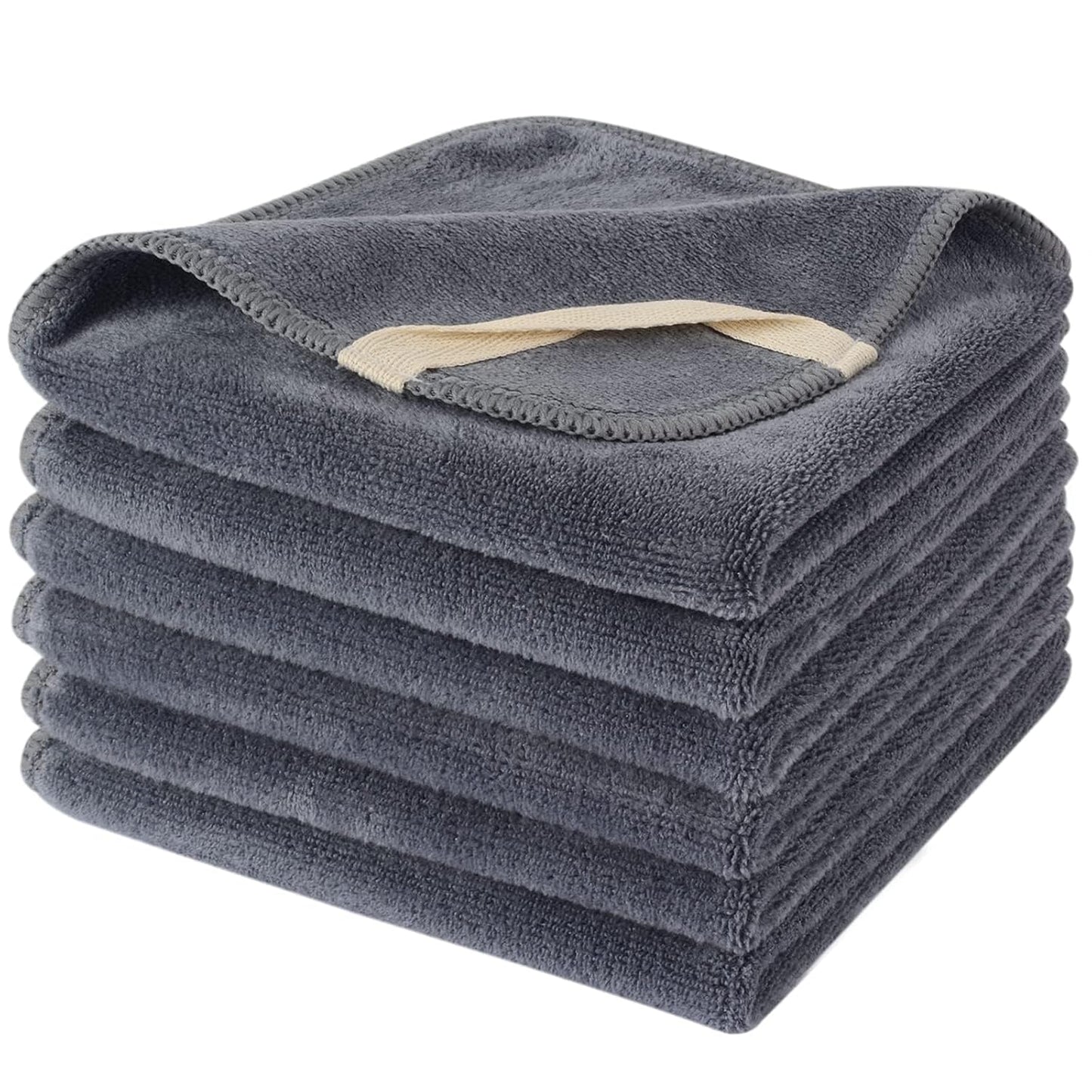 SINLAND Microfiber Facial Cloths - Fast-Drying Washcloths | 12" x 12" Grey, 6-Pack