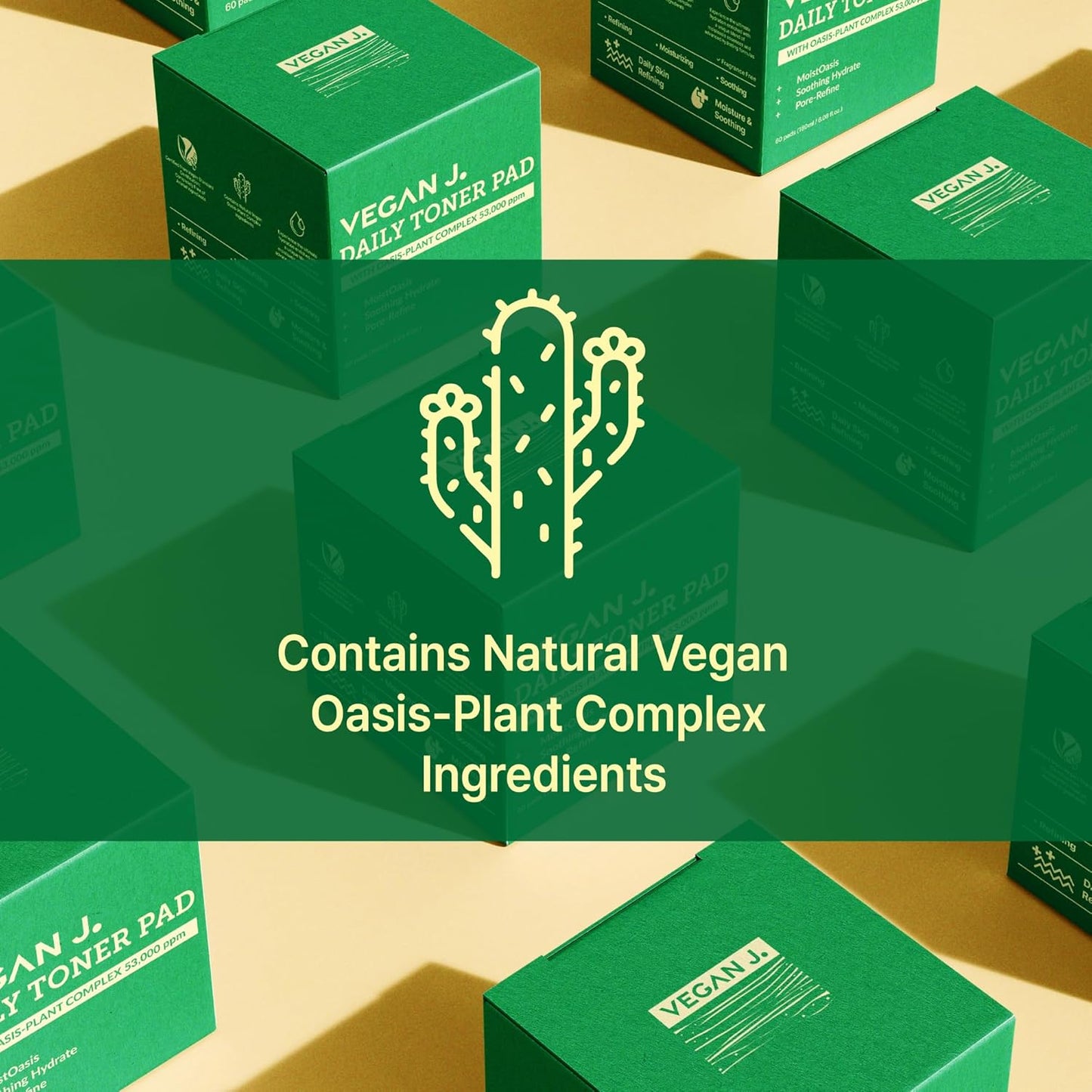 Vegan J Daily Toner Pads - Exfoliating & Hydrating | Oasis-Plant Complex 53,000ppm | 100% Cotton (60 Pads)