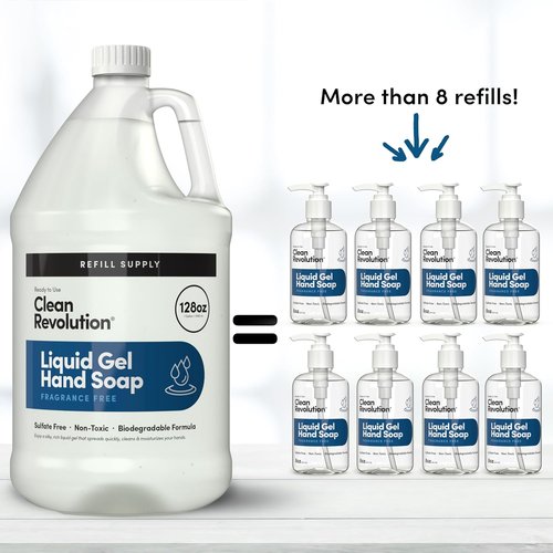 Clean Revolution Liquid Gel Hand Soap - Silky Rich Formula for Quick Lather & Fast Rinsing | 128 Fl Oz, Fragrance Free