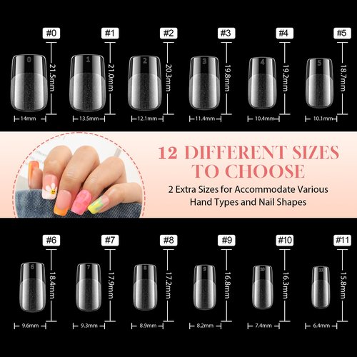 UNA GELLA Short Square Gel Nail Tips: 312pcs Square Fake Nails Pre-file Soft Gel Nails Tips for Full Cover Acrylic Nails False Nails12 Sizes Press on Nails for Nail Extensions Home DIY Salon