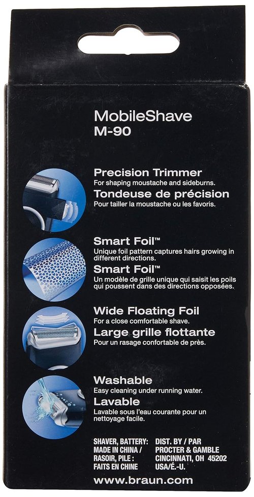Braun Electric Razor - M90 Mobile Shaver with Precision Trimmer & Washable Design