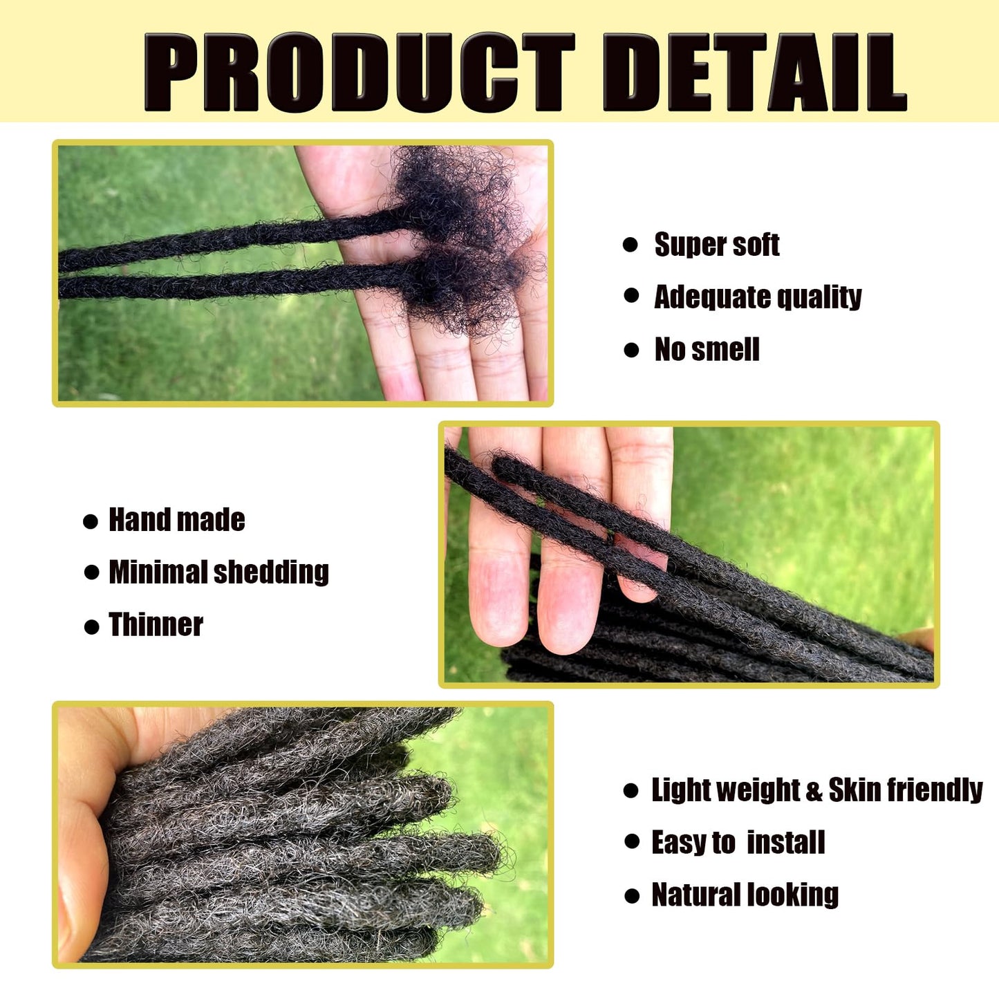 Coriario 0.4 cm Permanent Loc Extensions Human Hair 6 inch 30 Strands Real Human Hair Dreadlock Extensions Natural Black Dreads Extensions for Men Women Kids