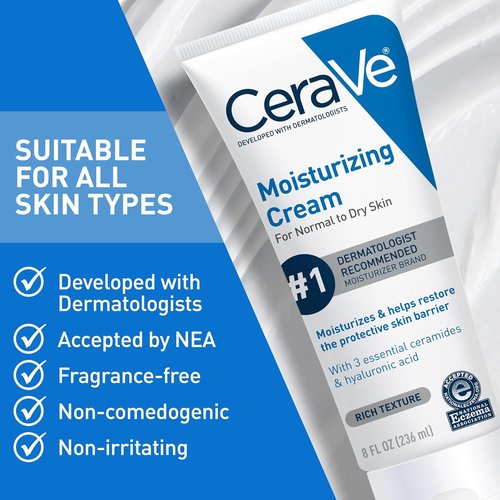 CeraVe Moisturizing Cream - Hydrating Face & Body Moisturizer for Normal to Dry Skin | 8 Fl Oz