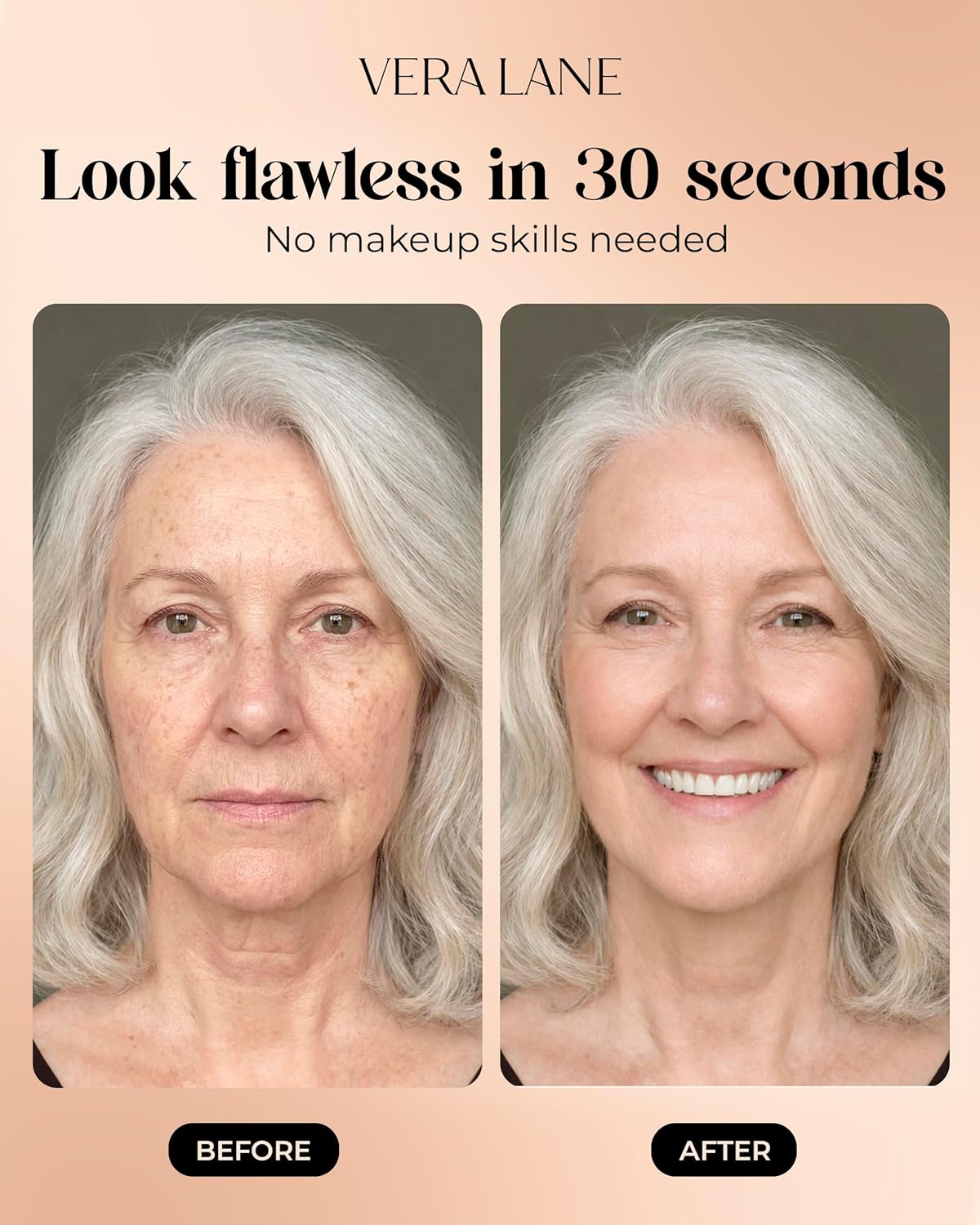 Vera Lane Color Changing Foundation - Self-Adjusting Makeup for Mature Skin | Natural, Lightweight Formula