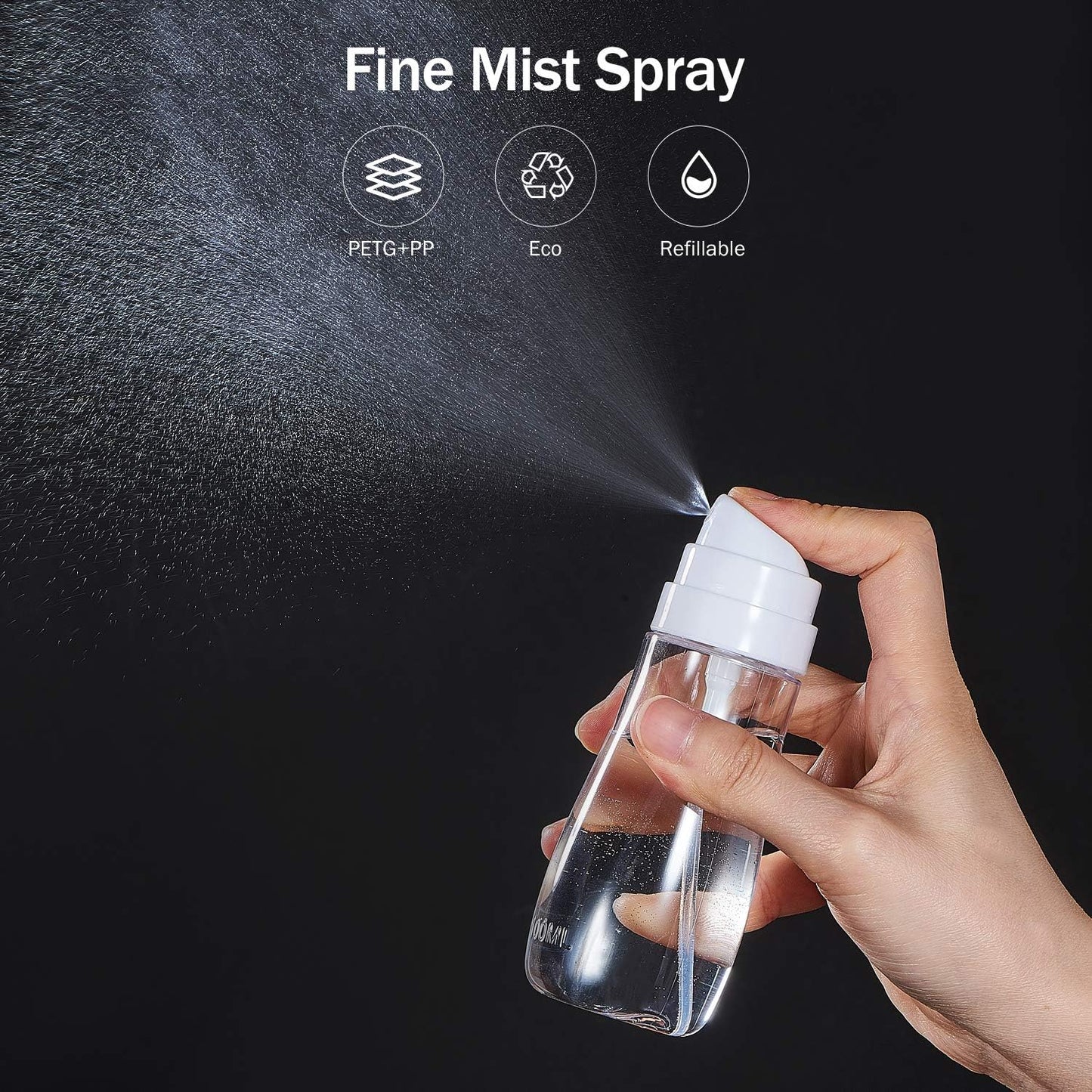 Yolaist Fine Mist Spray Bottles - 2 Pack 3.4oz/100ml Refillable Travel Bottles for Toners & Cosmetics