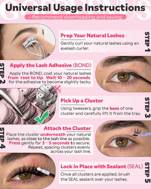 Goddvenus Lash Clusters Kit Wispy Cluster Eyelash Extensions Kit Natural DIY Lash Extension Kit 10-16mm Eyelashes Clusters 180pcs C Curl Individual Lashes Cluster Eyelash (No Tweezers)