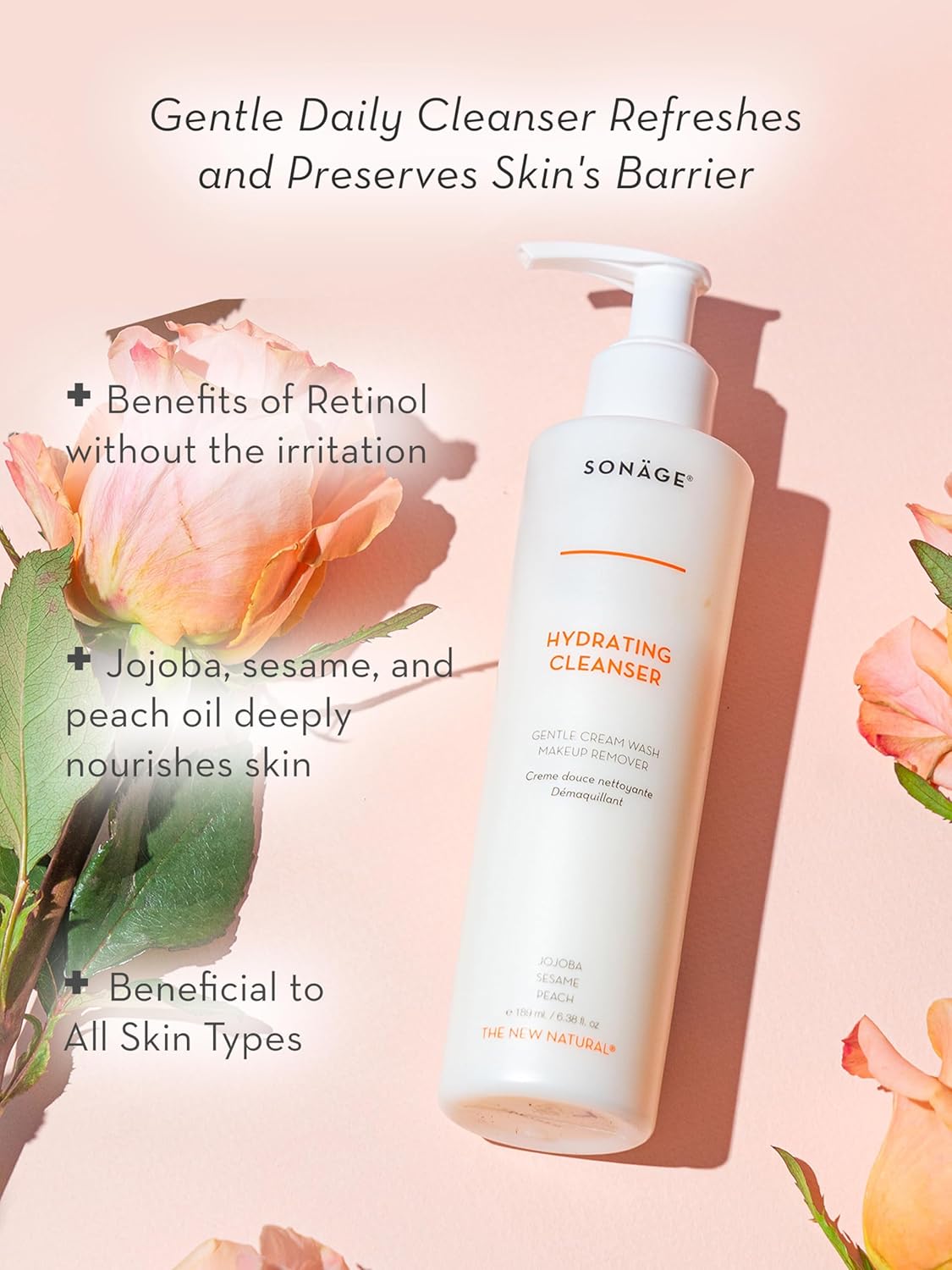 SONAGE Hydrating Facial Cleanser - Gentle Cream Face Wash & Makeup Remover with Aloe, Chamomile & Vitamin E | Non-Stripping, Moisturizing Formula for All Skin Types