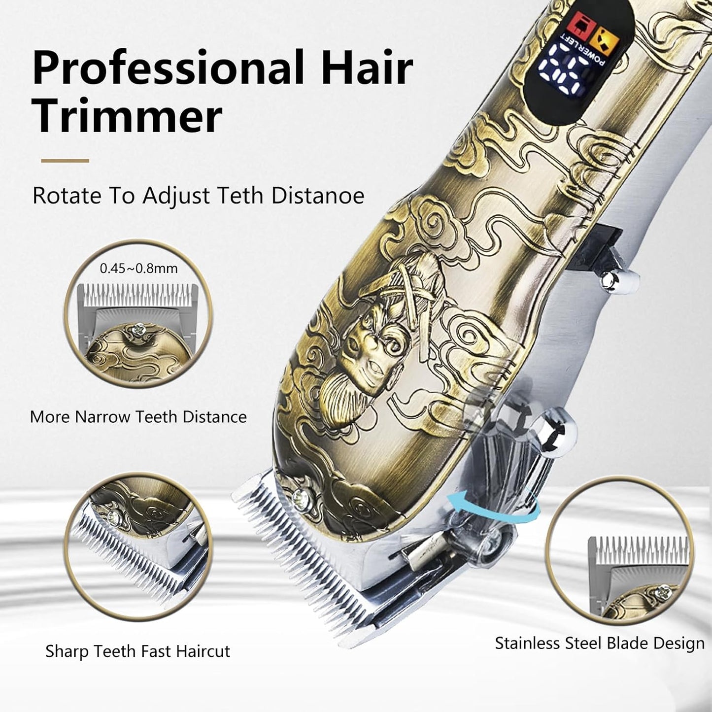 Soonsell Men's Professional Hair Clippers & Trimmer Set - T-Blade, Nose Trimmer, Foil Shaver, LCD Display (Bronze)