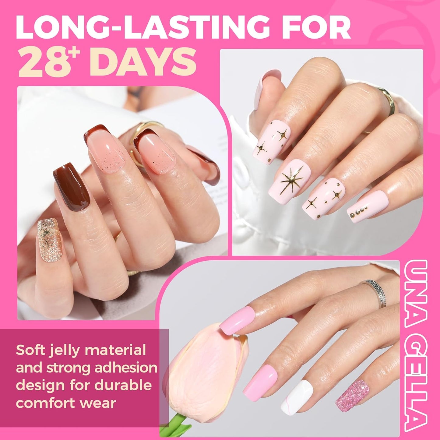 UNA GELLA Gel Nail Glue, Solid Nails Gl ue Gel 40g Lamp Curing Needed Soak Off G LUE Strong Nail G LUE G el for Acrylic Fake Nails Tips Extension Press On Nails for Gelly Tips