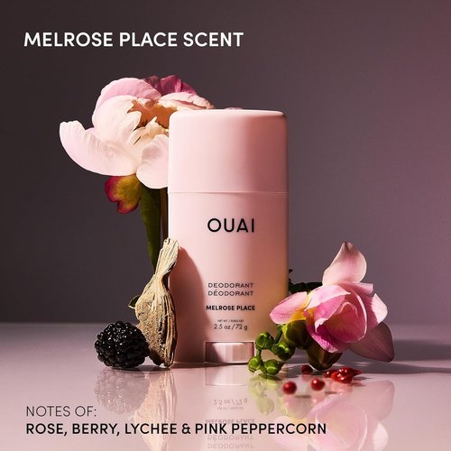 OUAI Aluminum Free Deodorant - 24-Hour Odor Control for Women - Rose, Berry & Lychee Scent - Melrose Place (2.5 oz)