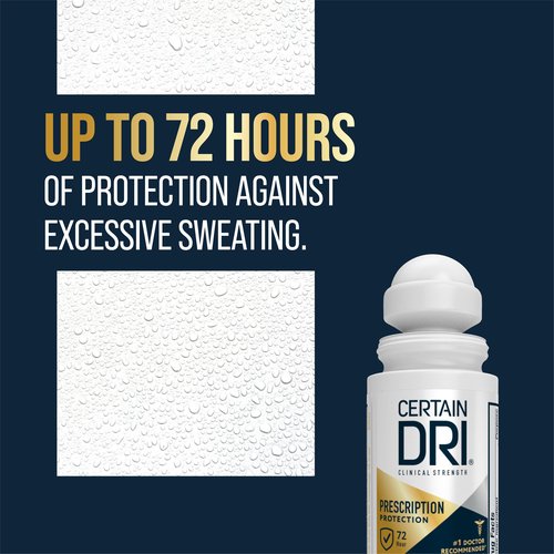 Certain Dri Prescription-Strength Clinical Antiperspirant Roll-On for Hyperhidrosis - 72-Hour Sweat Protection - Fragrance-Free - Doctor-Recommended for Men & Women - 1.2 fl oz