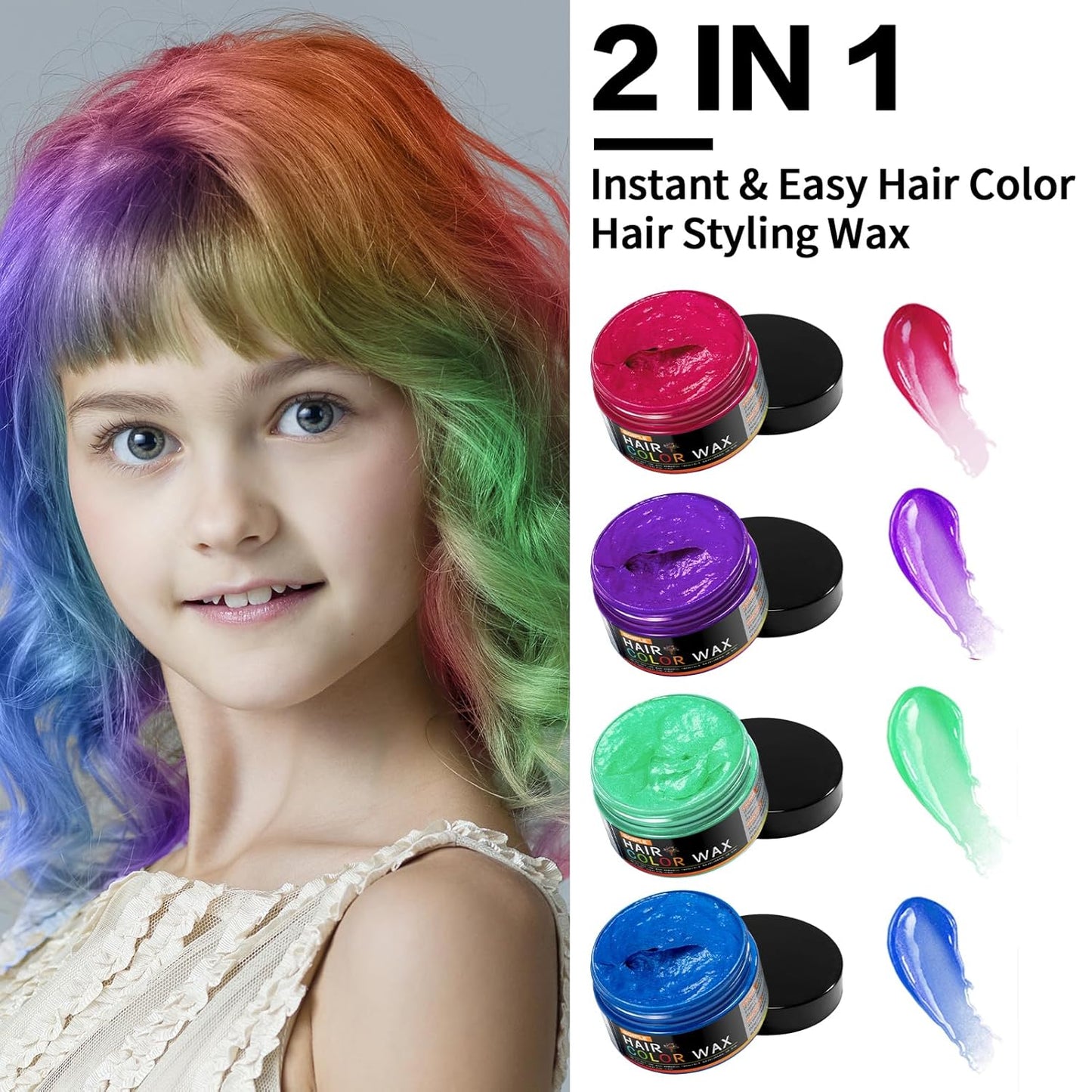 Skiennix Temporary Hair Color Wax - Washable DIY Instant Hair Dye for Kids & Adults | 4 Vibrant Colors (Blue, Purple, Red, Green)