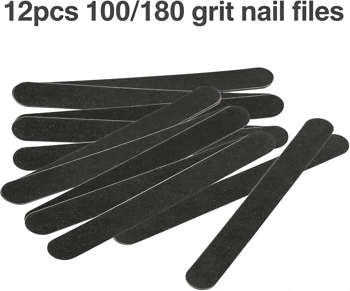 Skiennix Professional Nail File Set - 12 Double-Sided 100/180 Grit Emery Boards for Manicure & Pedicure