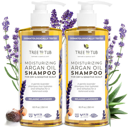 Tree To Tub Lavender Dry Hair Shampoo - Gentle Hydrating Formula for Sensitive Scalps | Sulfate-Free, Moisturizing with Organic Argan Oil & Aloe Vera