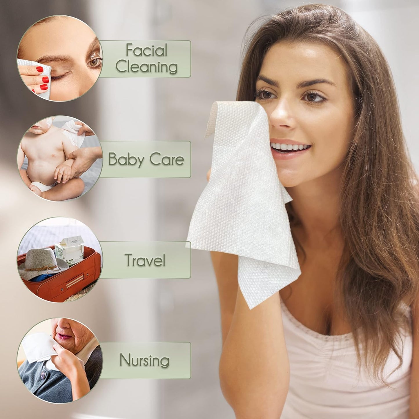 WOWOTEX Disposable Face Towels - Biodegradable Large Dry Wipes | Extra Thick & Soft for Sensitive Skin - 240 Count