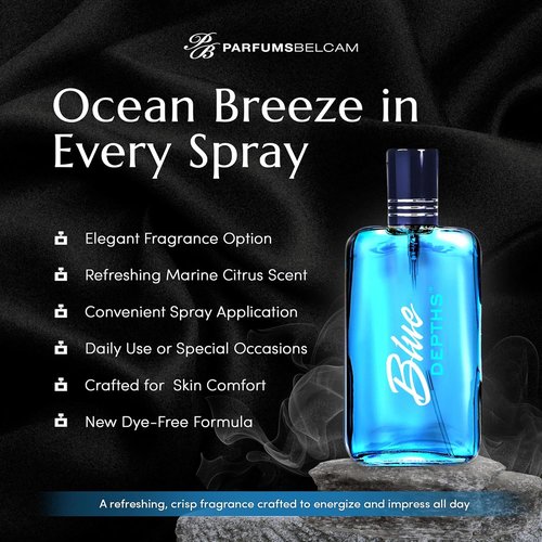 PB ParfumsBelcam Blue Depths Eau de Toilette - Fresh Aquatic Cologne for Men | 3.4 Fl Oz, Crisp Citrus & Warm Musk