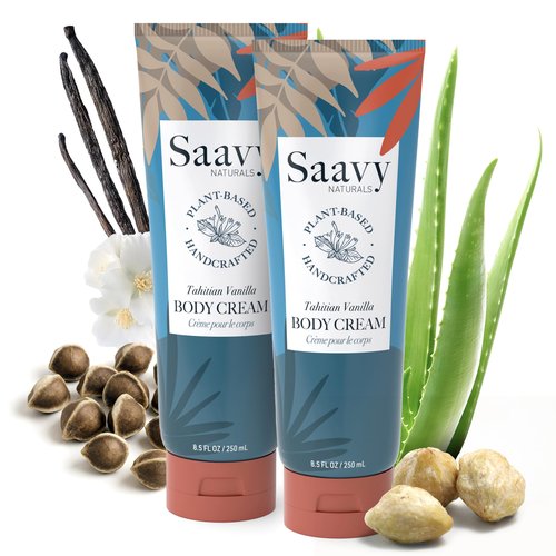 Saavy Naturals Deeply Hydrating Body Cream for Dry Skin – Nourishing Shea Butter, Plant-Based & Sustainably Sourced – Tahitian Vanilla – 8.5 fl oz, 2 pack