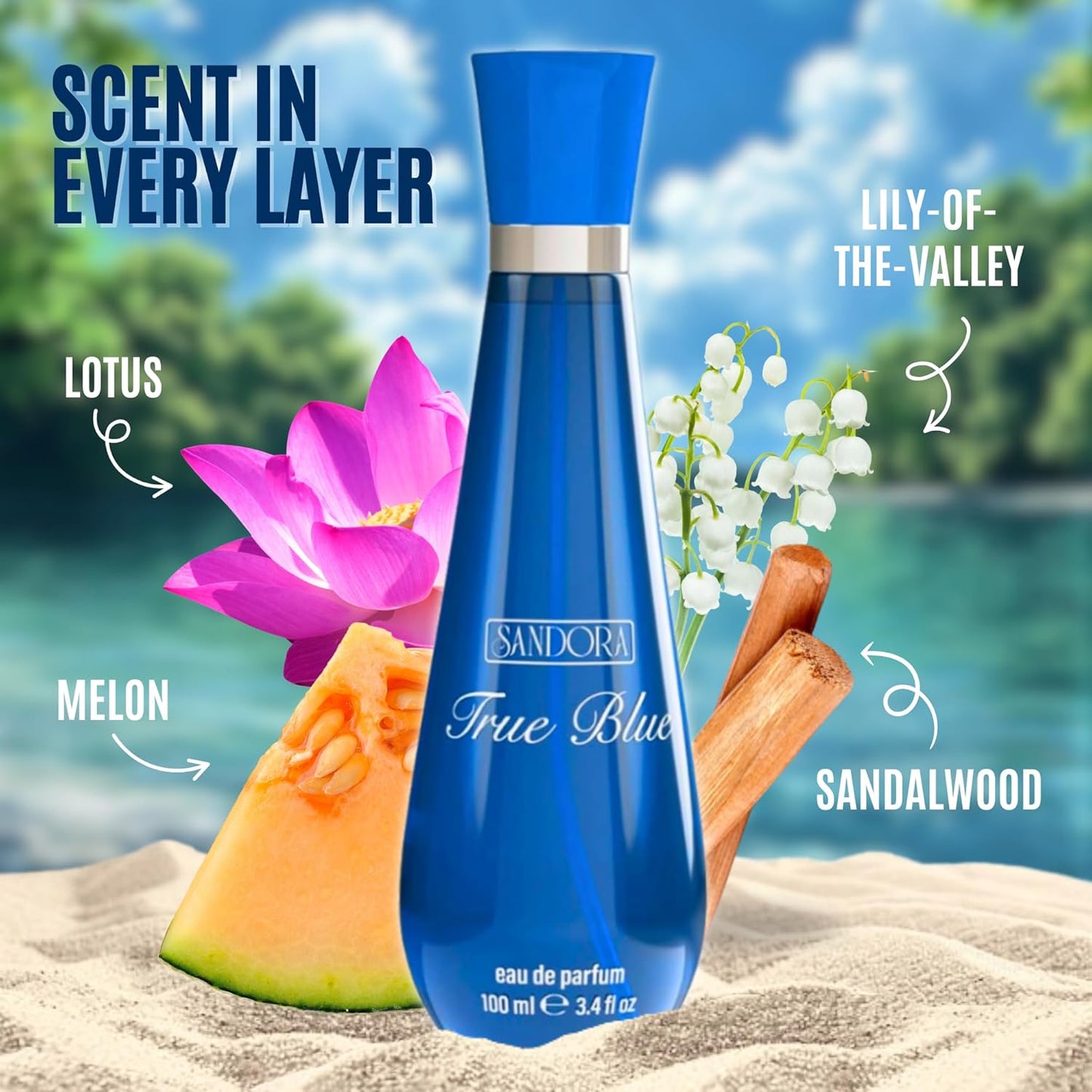 True Blue Woman Eau De Parfum Spray - 100mL Long-Lasting Fresh Aquatic & Floral Citrus Fragrance