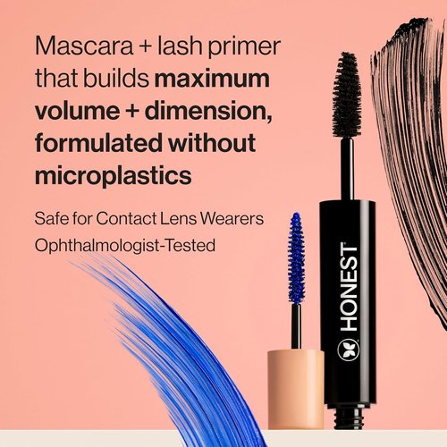 Honest Beauty 2-in-1 Extreme Volume Clean Mascara - Bold Lash Primer with Castor Oil, Vegan, Black, 0.27 fl oz