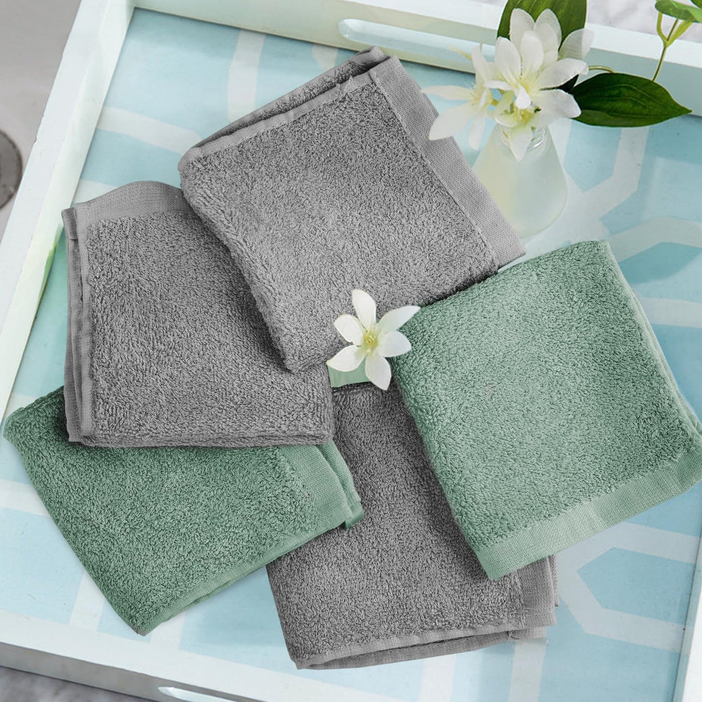 Yoofoss Luxury Washcloths Towel Set 10 Pack Baby Wash Cloth for Bathroom-Hotel-Spa-Kitchen Multi-Purpose Fingertip Towels and Face Cloths 10''x10''