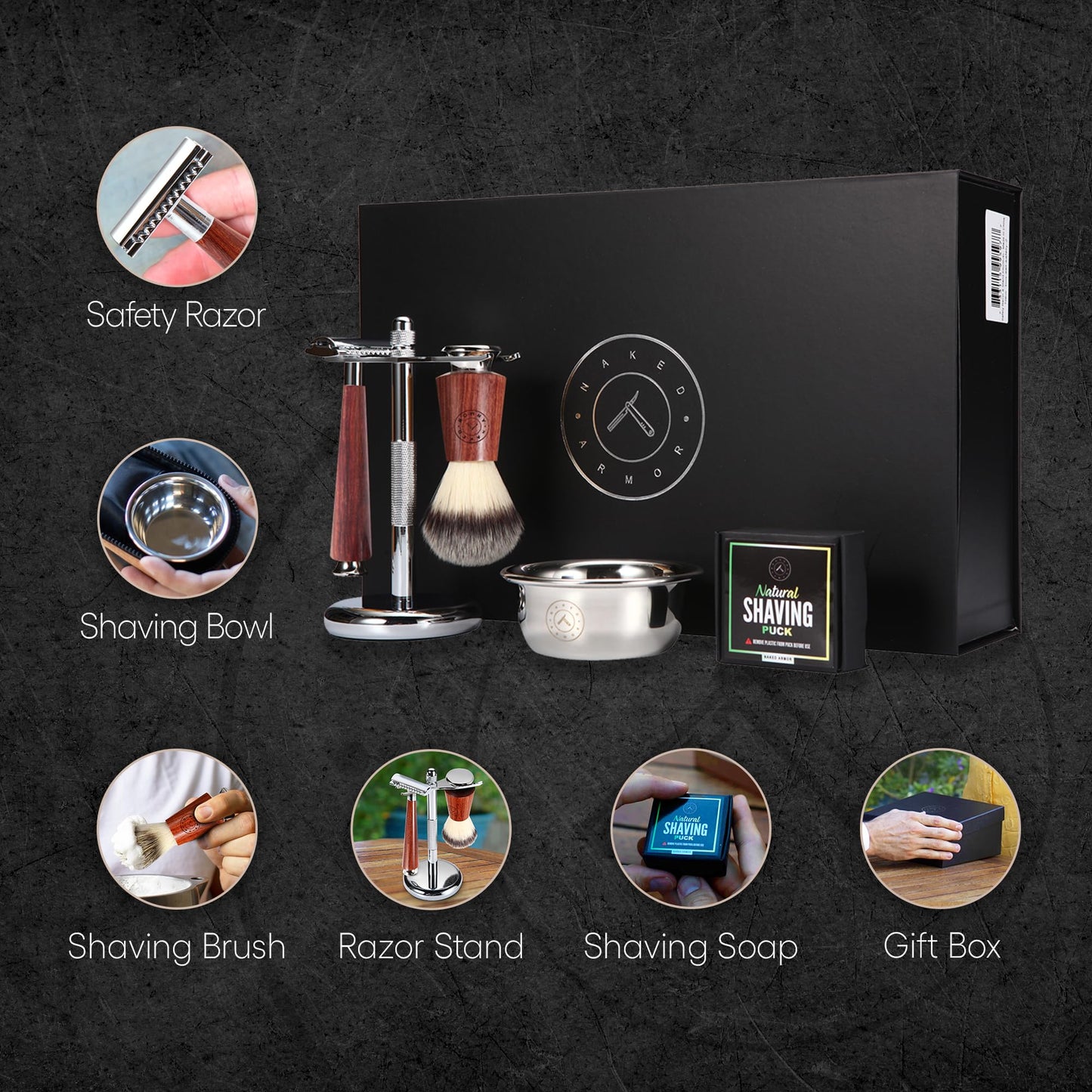 Complete Safety Razor Kit - Includes Mahogany Wood Safety Razor, Closed Comb Double Edge Razor, Safety Razor Stand, Mahogany Shaving Brush, Organic Soap, Shaving Bowl, Shaving Kit For Men, Great Gift