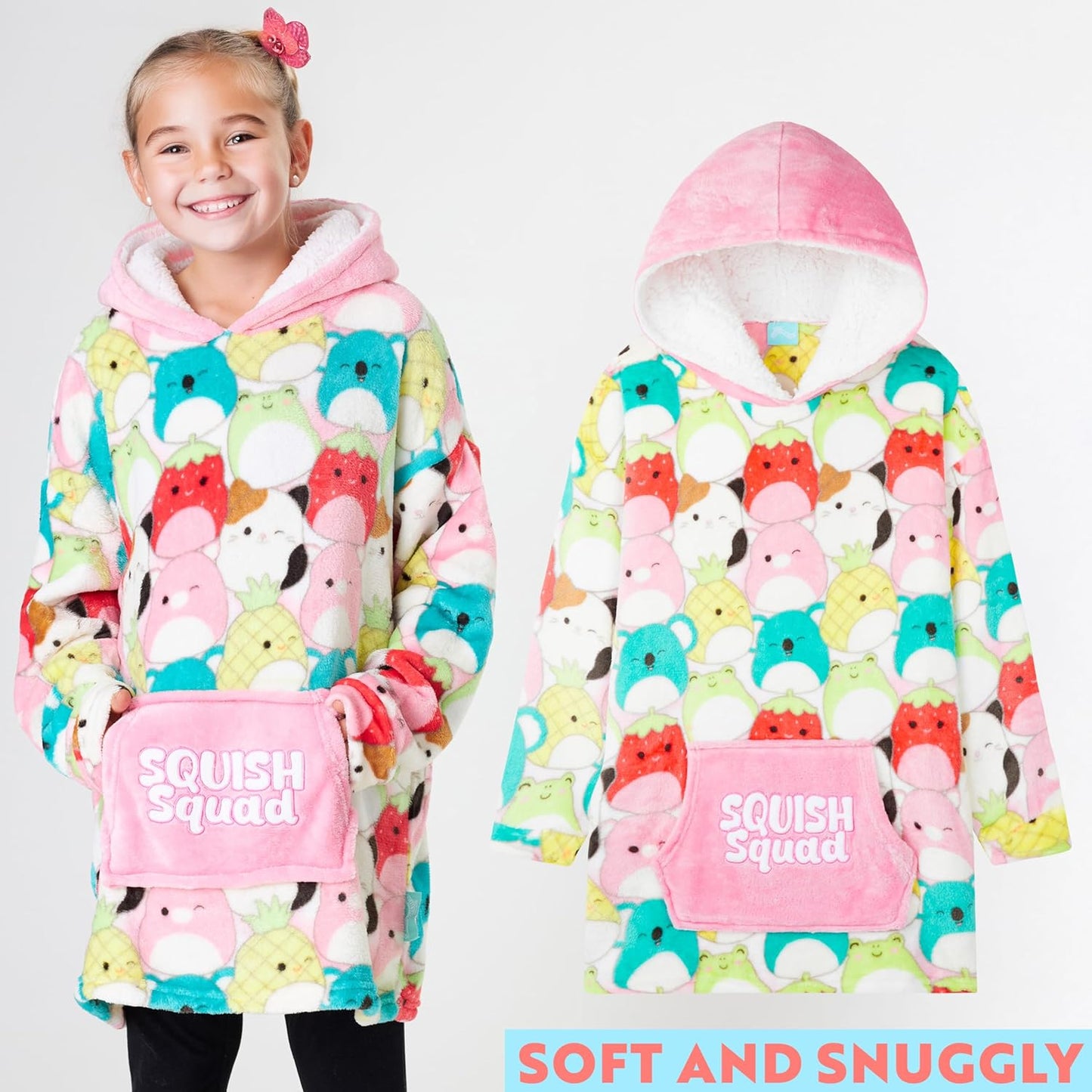 Squishmallows Blanket Hoodie for Girls, Teens, Fleece Oversized Wearable Blanket with Pocket, Cozy Loungewear Gifts for Girls Multi