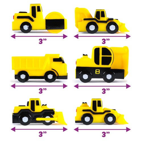 Tub Works® Construction™ Trucks Mold Free Bath Toys, 6 Pack | Sealed, No Hole Bath Toys Design Keeps Moisture Out | Soft, Squeezable & Float on Water | Baby & Toddler Bathtub Toys | Baby Pool Play