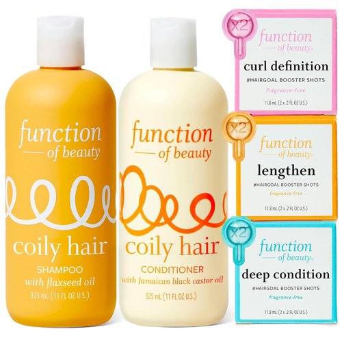 Function of Beauty Coily Hair Set - Shampoo, Conditioner & Booster for Curl Definition & Deep Conditioning