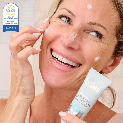 Bliss Block Star Sunscreen - Clarifying Mineral SPF 30 for Blemish-Prone Skin | 1.4 Fl Oz