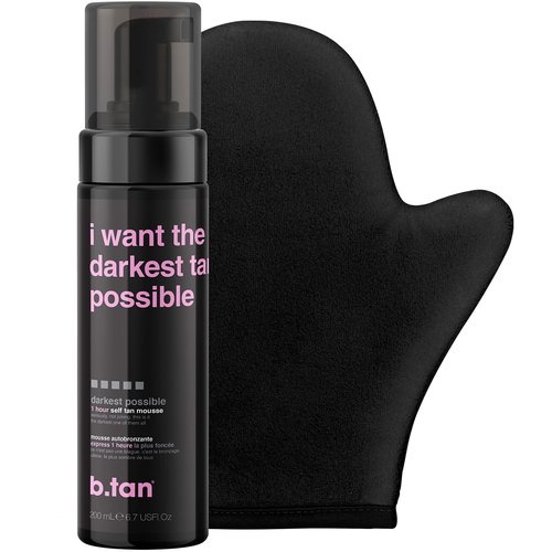 b.tan Ultra Dark Self Tanner Kit | Get The Darkest Tan Possible Bundle - Best Tanning Mousse with Mitt Applicator, 1 Hour Express Sunless Foam, Fast Bronzing Glow, No Fake Tan Smell, Vegan, 6.7 Fl Oz